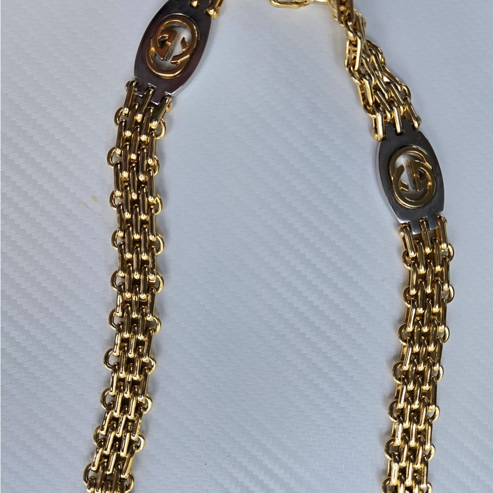GUCCI Interlocking G Chain Belt Silver & Gold Plated - Picture 3 of 4